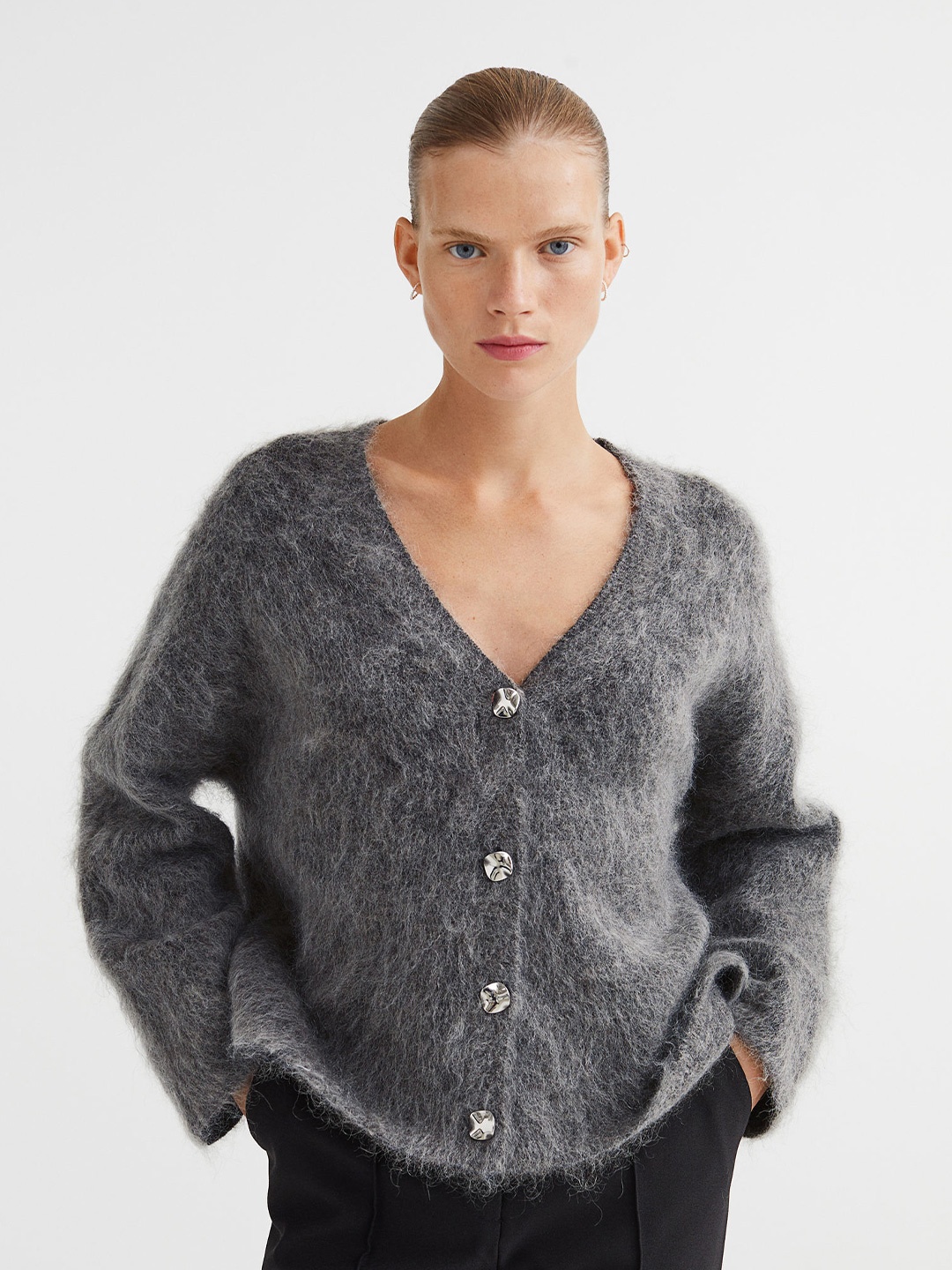 

H&M Women Mohair-blend cardigan, Grey