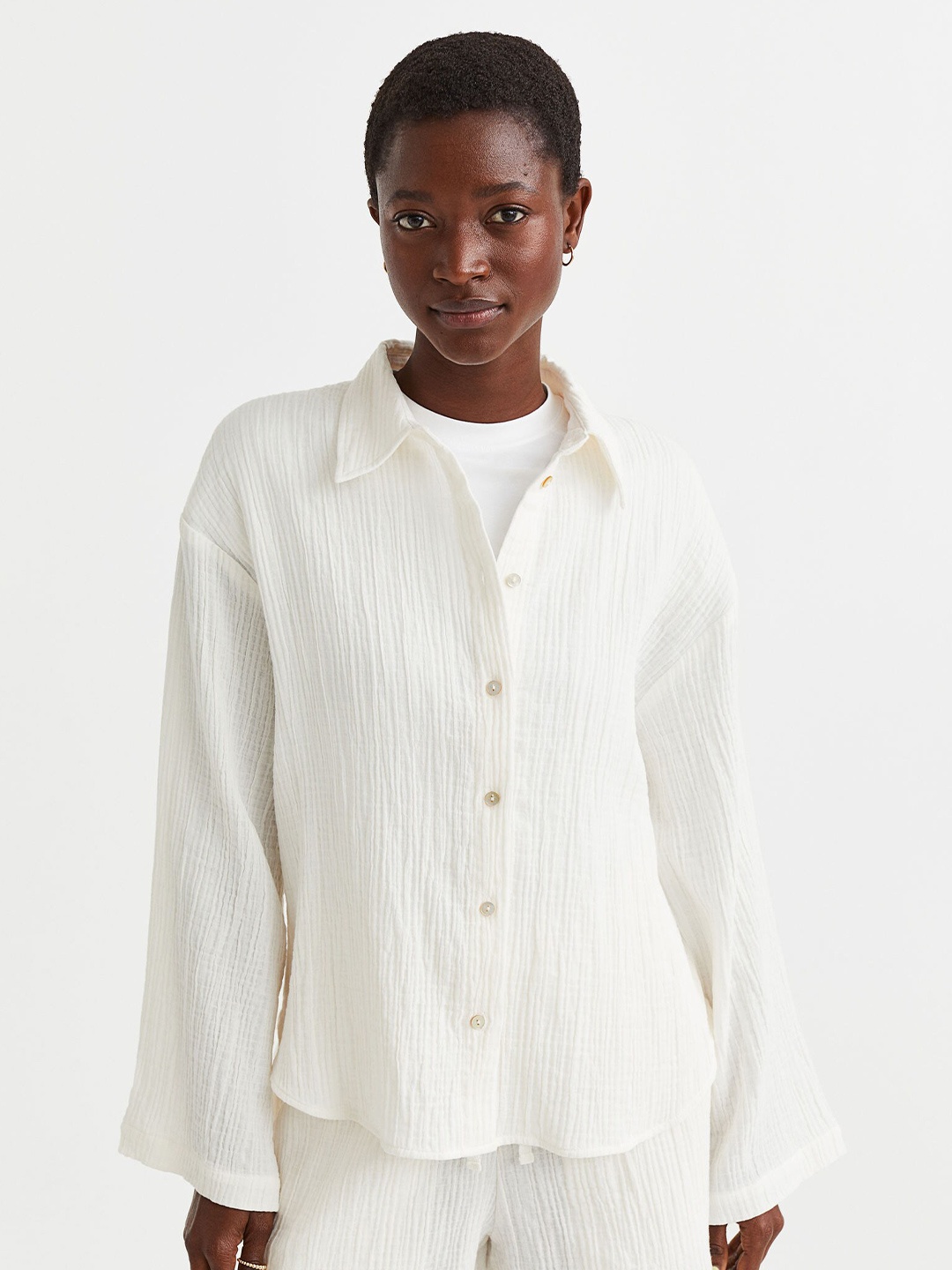 

H&M Woman Crinkled cotton shirt, White