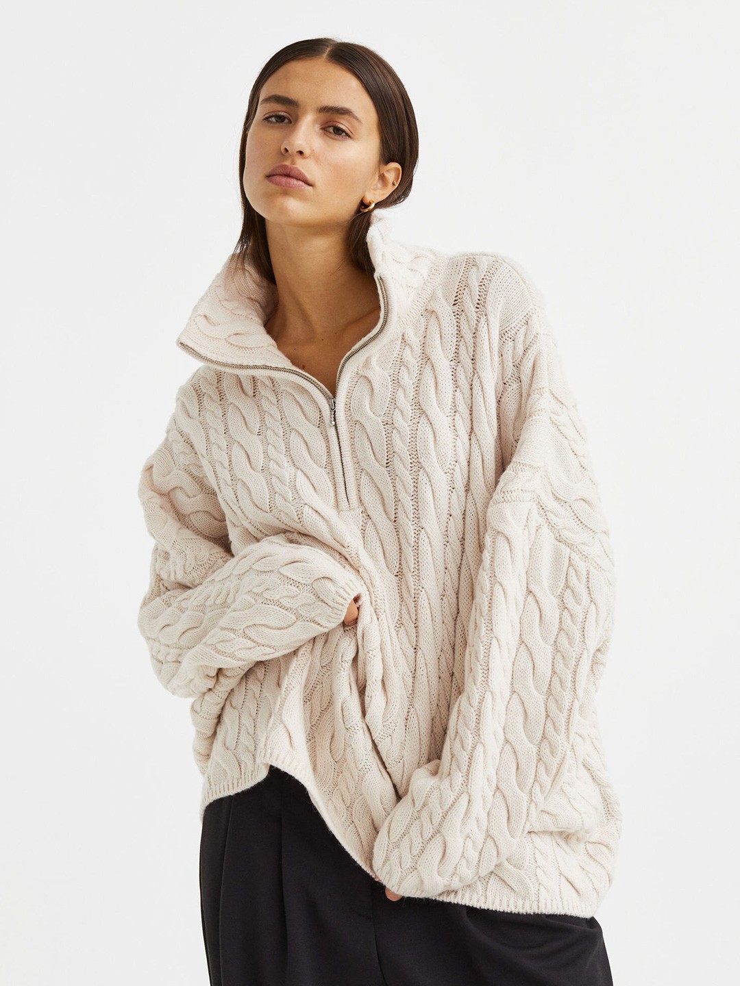 

H&M Women Wool-blend cable-knit jumper, White
