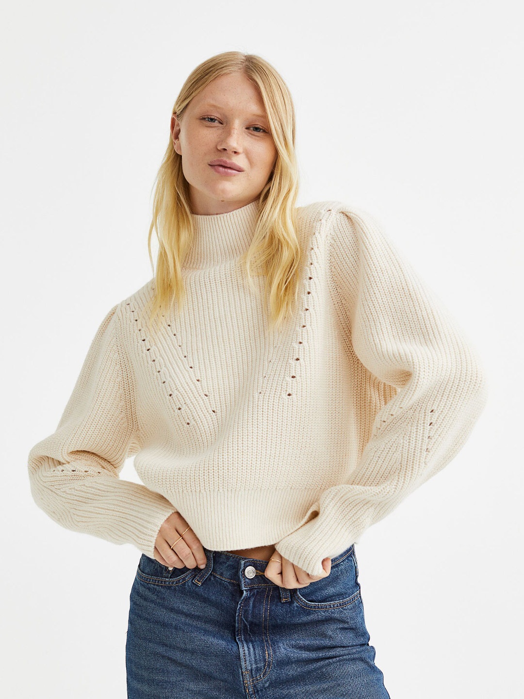 

H&M Women Ribbed Pullover Sweater, White