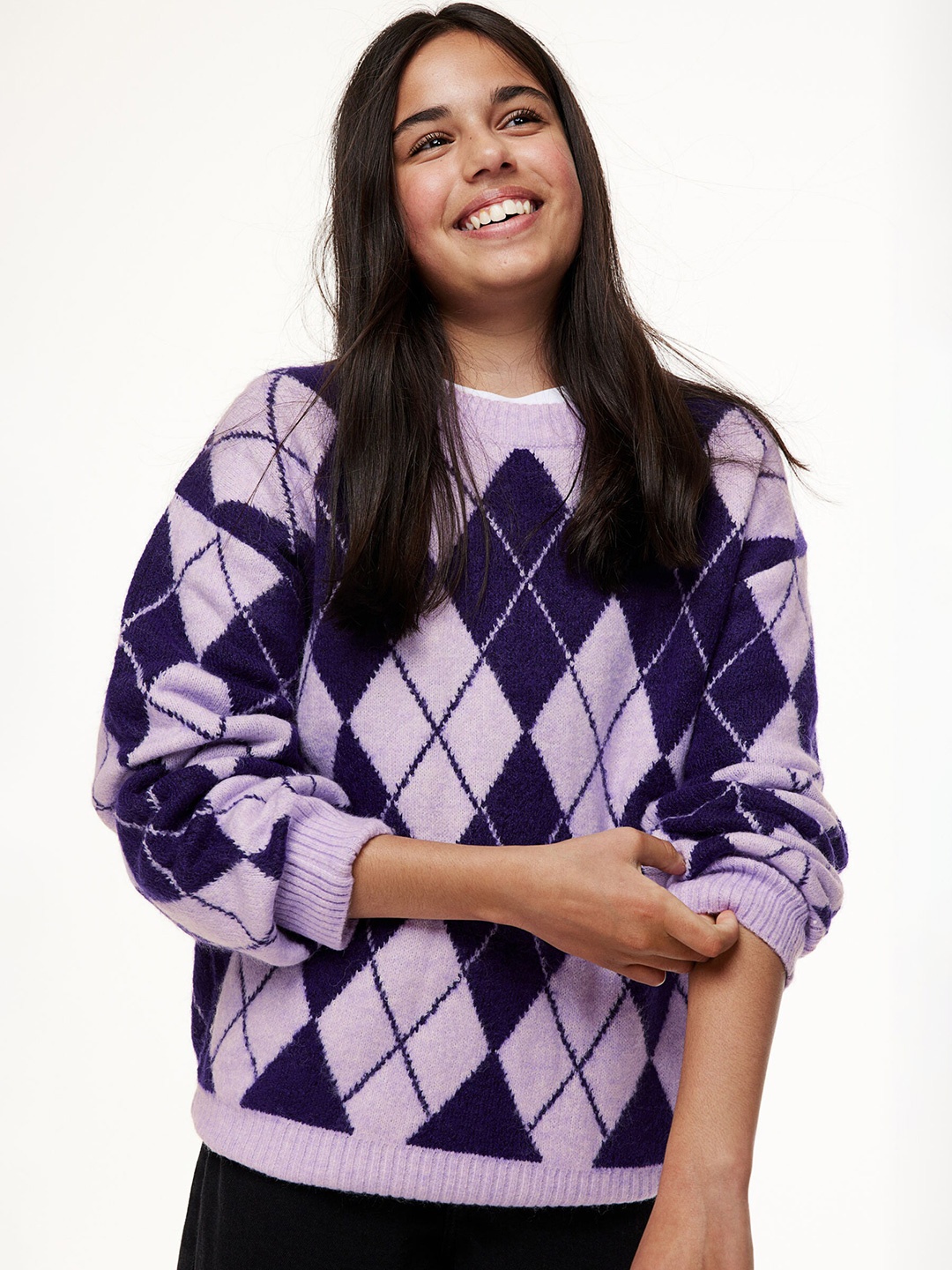 

H&M Girls Jacquard-knit jumper, Purple