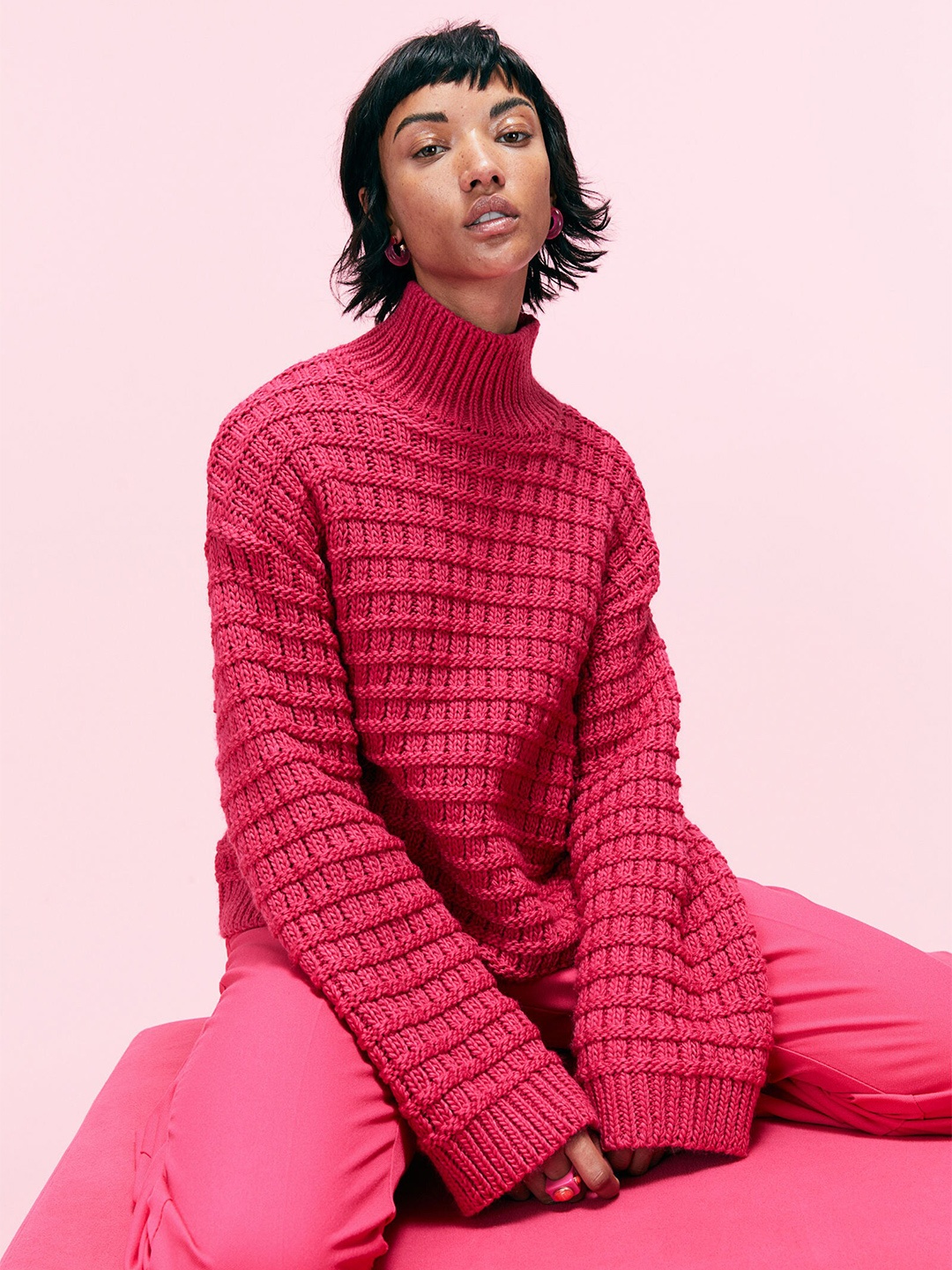 

H&M Women Oversized turtleneck jumper, Pink