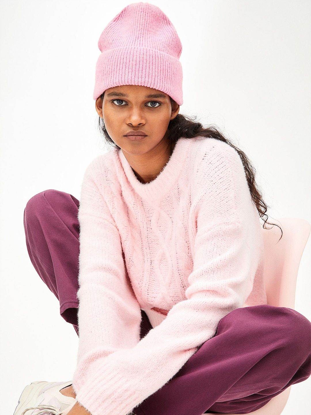 

H&M Women Oversized cable-knit jumper, Pink