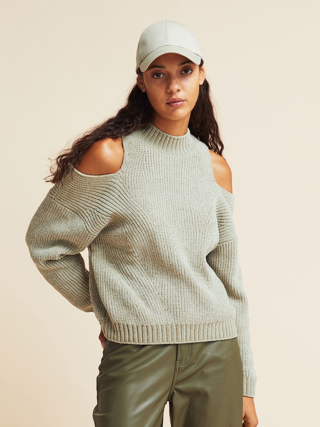 

H&M Women Cold-shoulder jumper, Green