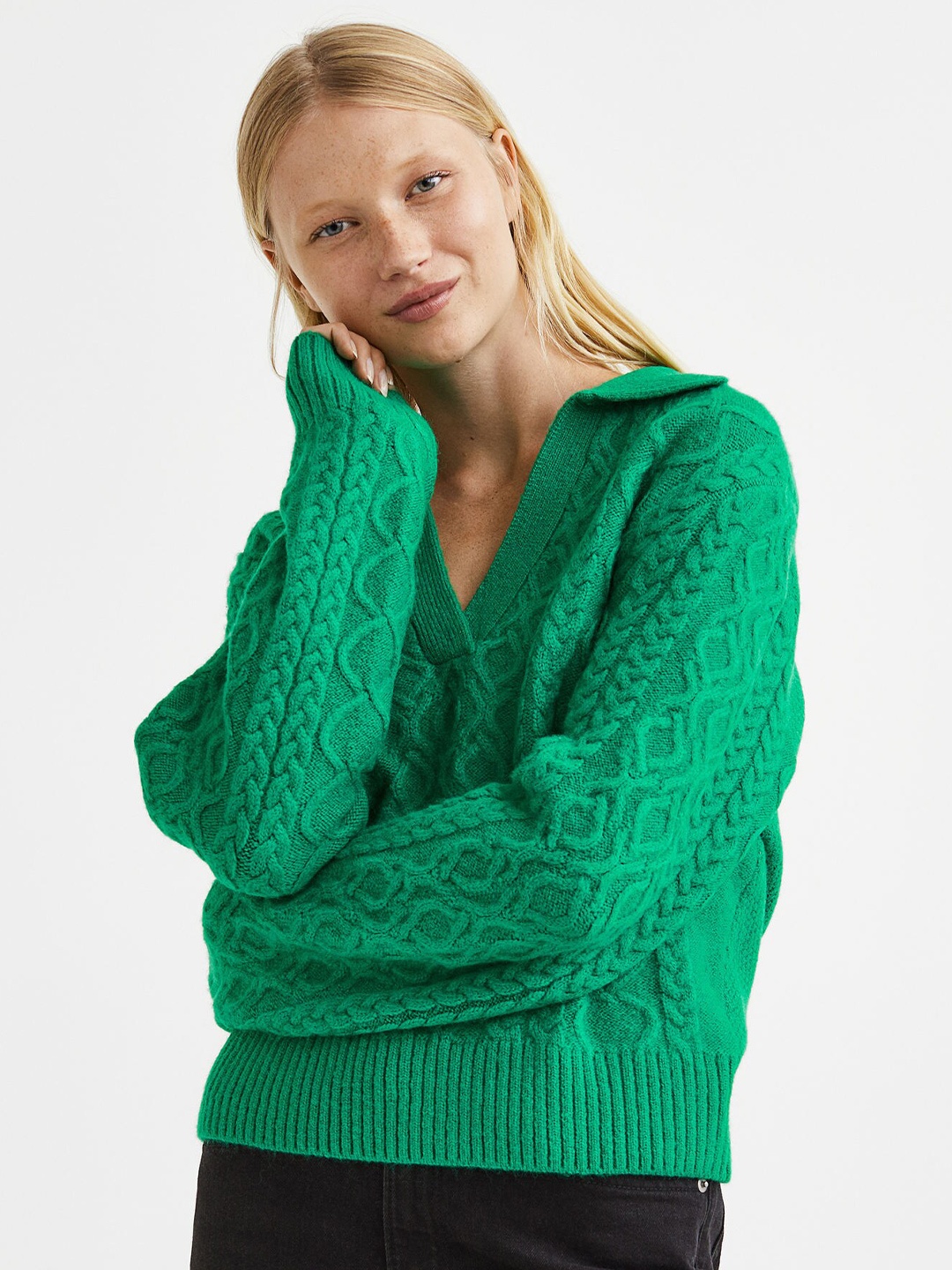

H&M Women Cable Knit Pullover Sweater, Green