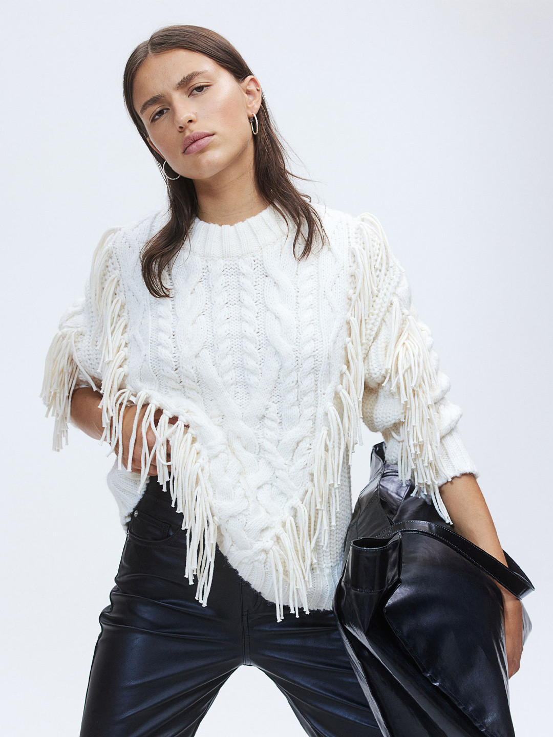

H&M Women Cable Knit Pullover Sweater, White