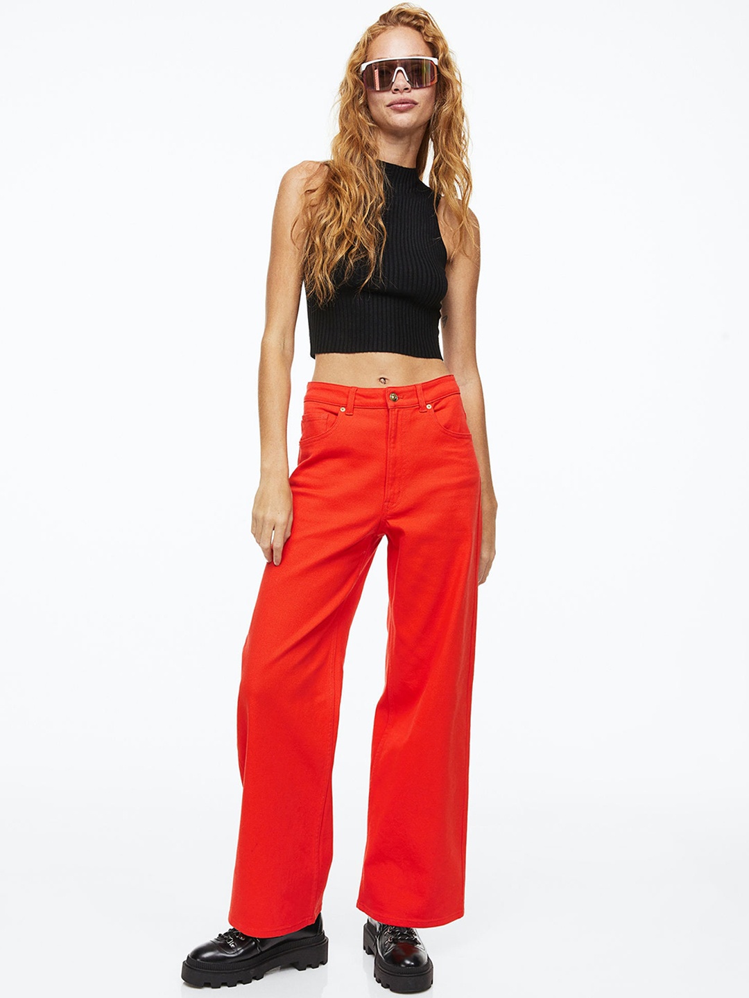 

H&M Woman Wide twill trousers, Orange