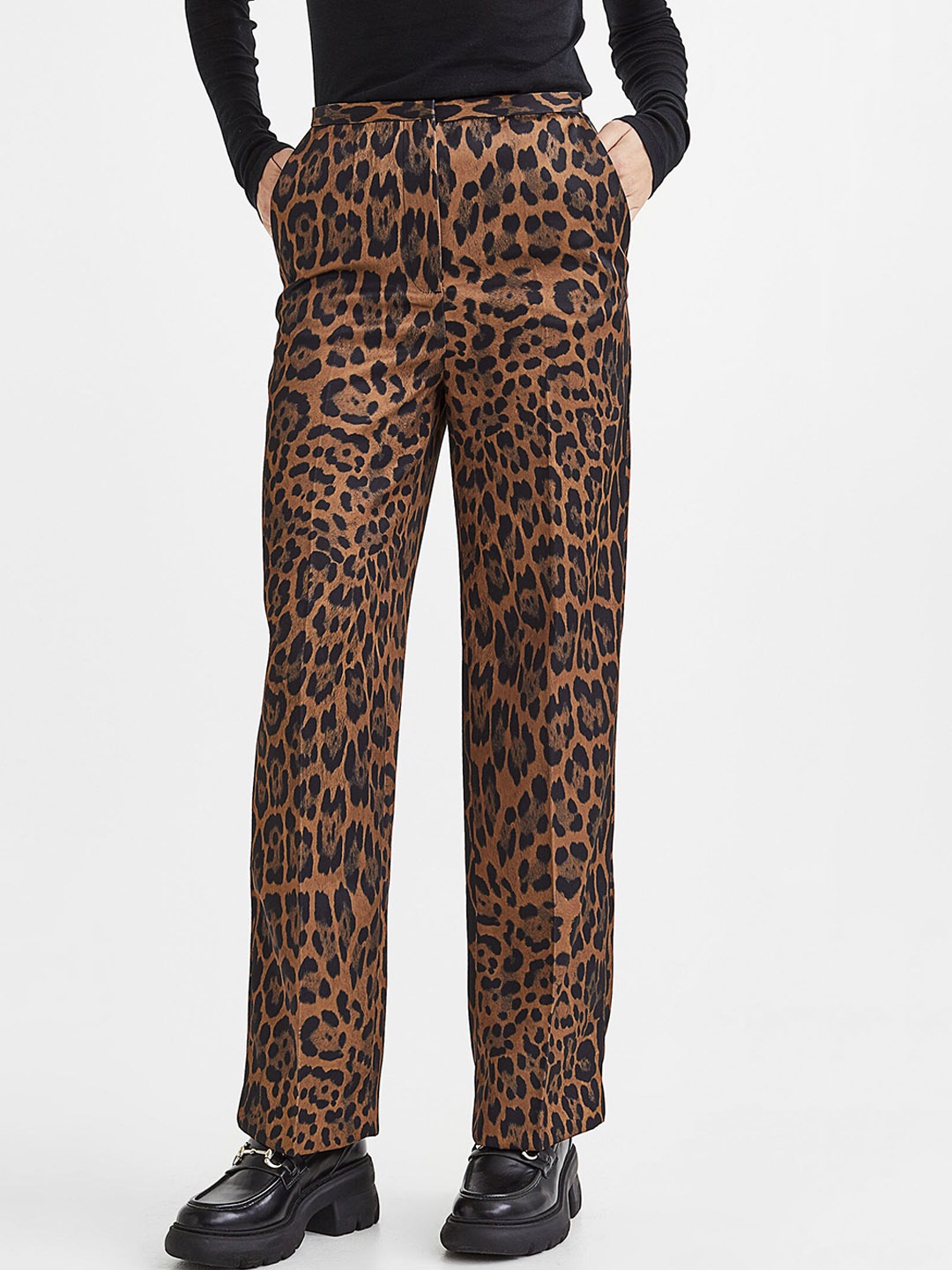 

H&M Women Animal Printed High-Rise Trousers, Brown
