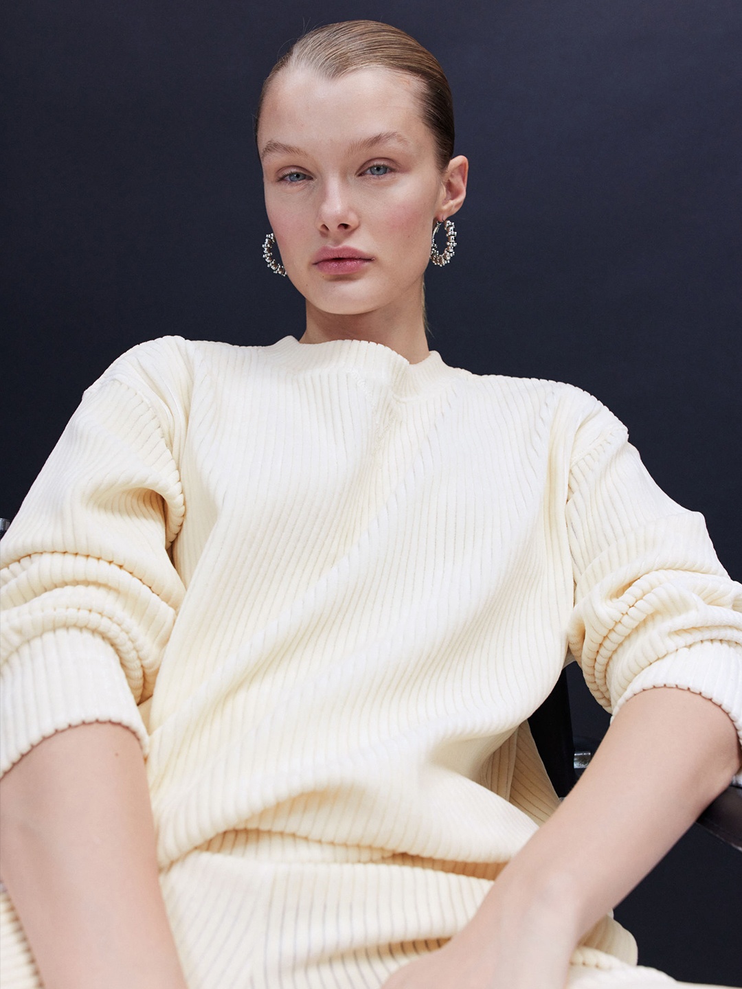 

H&M Women Ribbed Velour Top, White