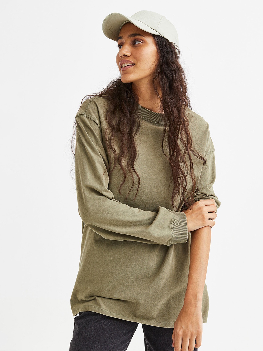 

H&M Women Long-Sleeved Jersey Top, Beige