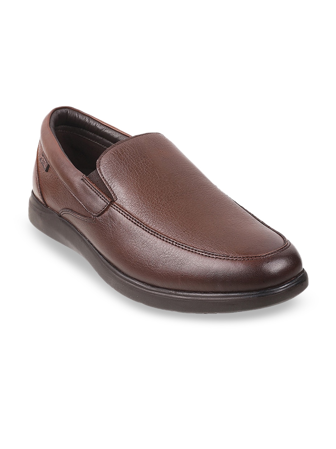 

Metro Men Brown Solid Leather Formal Slip On Shoes