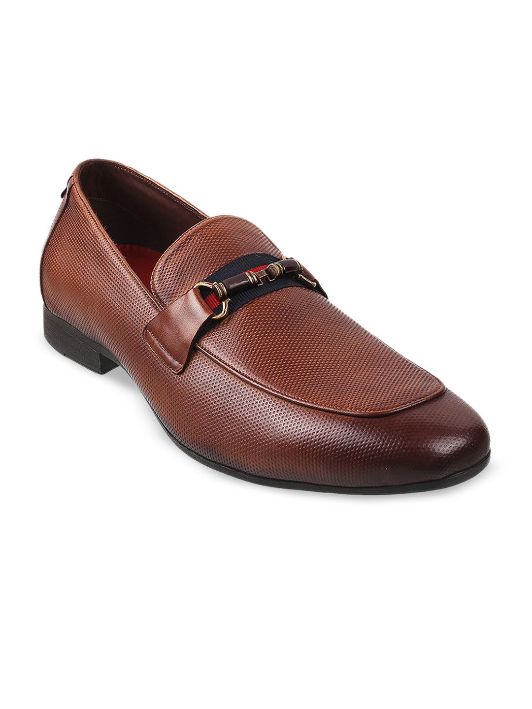 

Metro Men Tan Colored Solid Leather Formal Slip On Shoes