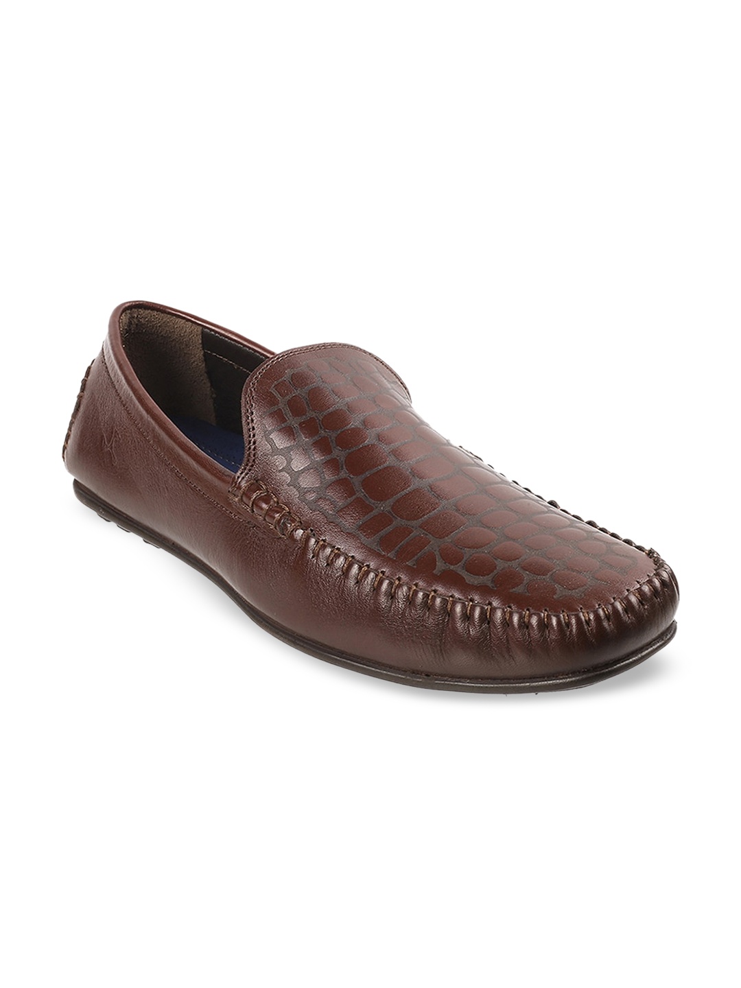 

Mochi Men Brown Textured Leather Loafers