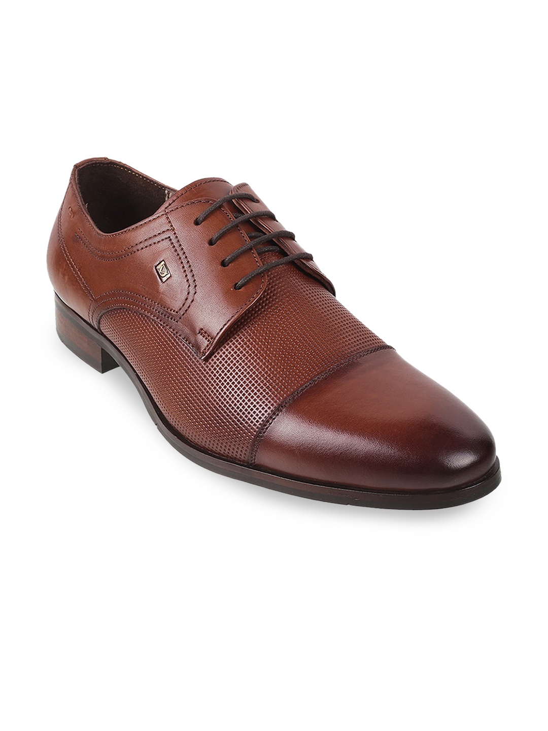 

DAVINCHI Men Tan Brown Textured Leather Formal Oxfords