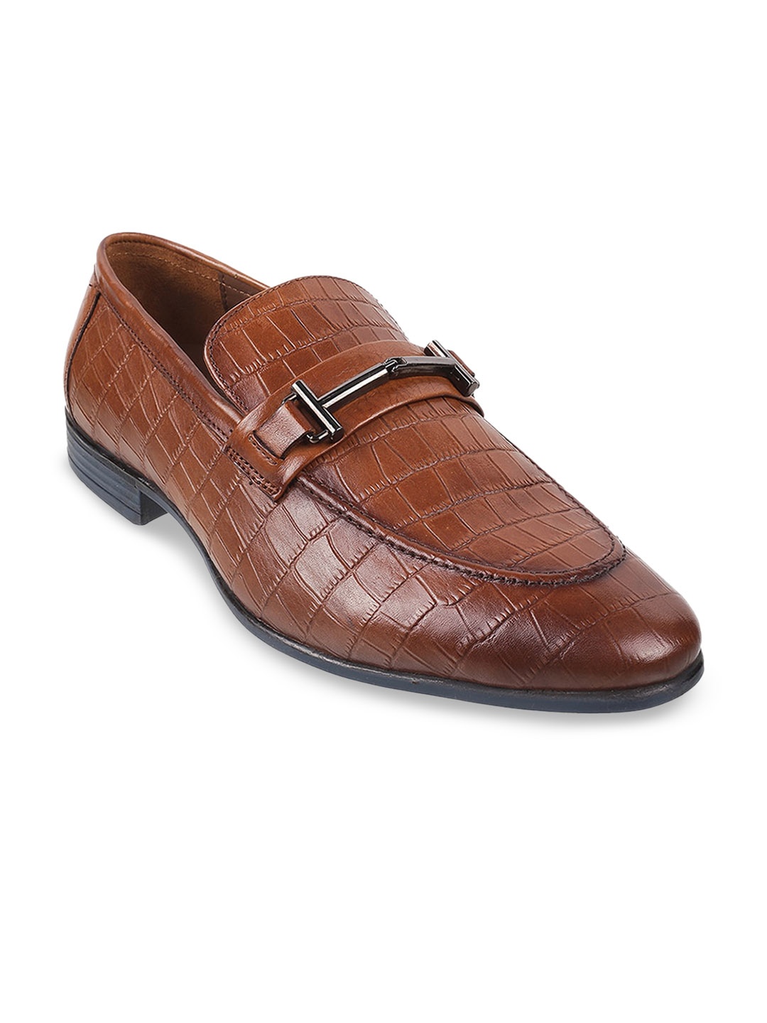 

DAVINCHI Men Tan Colored Textured Leather Formal Loafers Shoes