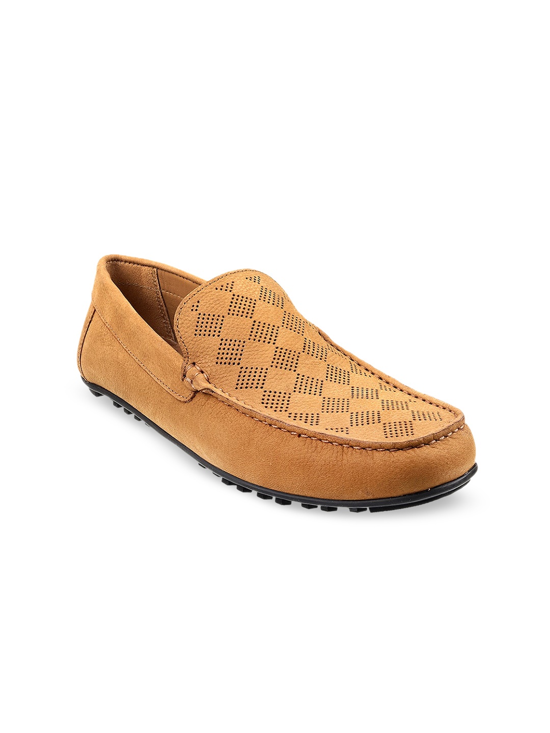

J.FONTINI Men Tan-Coloured Textured Loafers Shoes