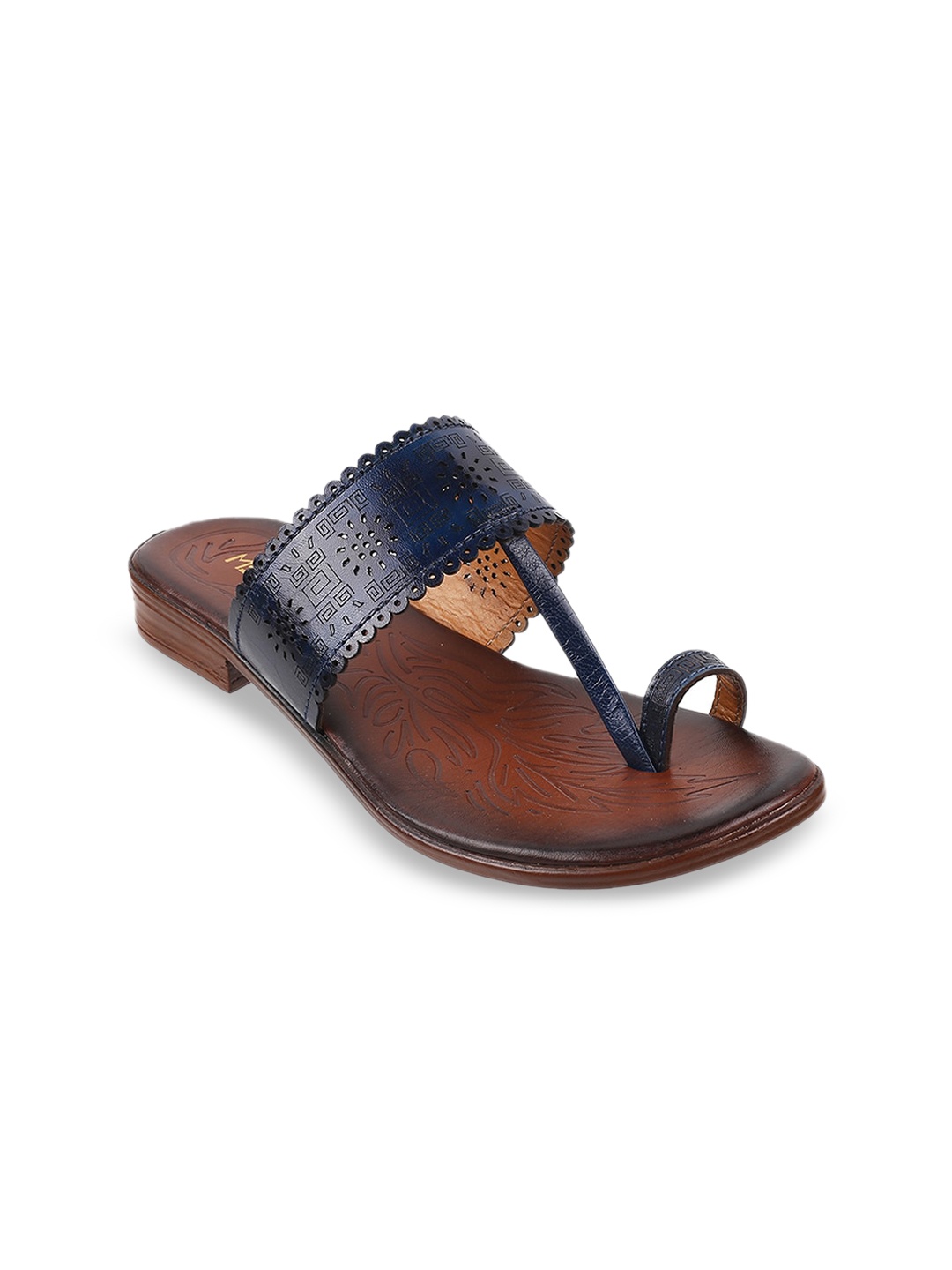 

Metro Women Blue & Brown Textured One Toe Flats with Laser Cuts