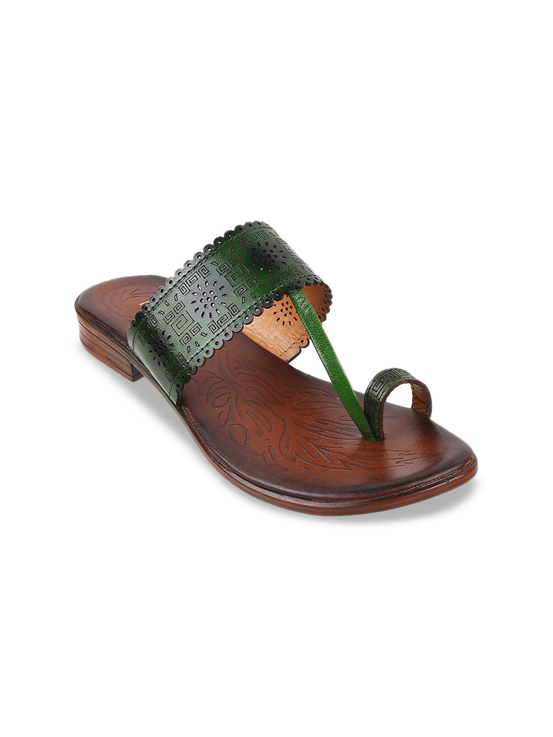 

Metro Women Green One Toe Flats with Laser Cuts
