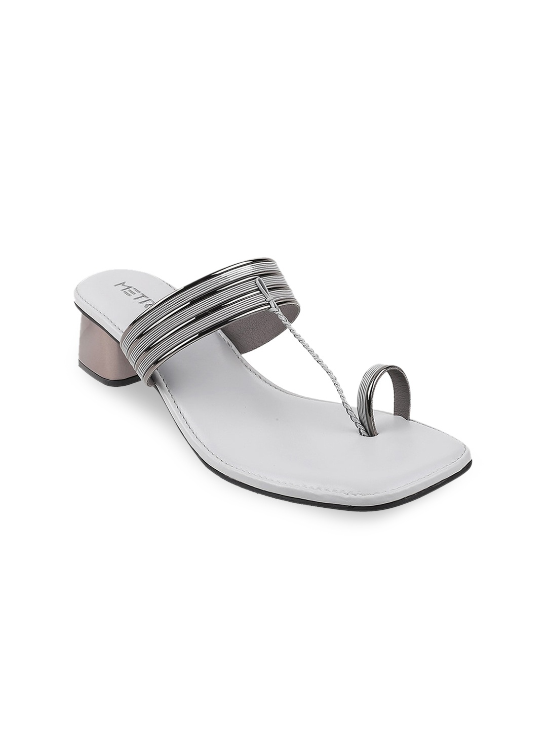 

Metro Women Grey Striped Block Heels