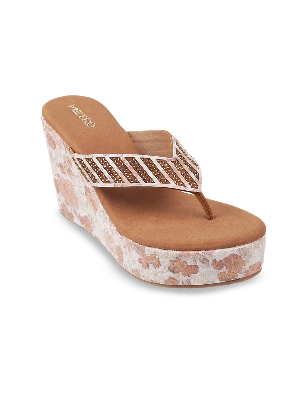 

Metro Women Gold-Toned & Cream-Coloured Embellished Wedge Heels