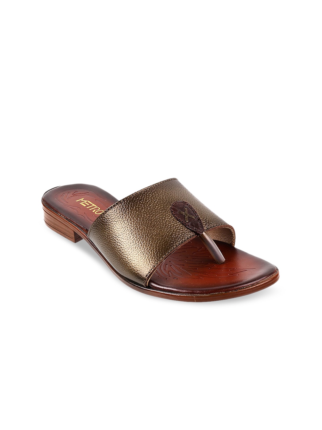 

Metro Women Bronze-Toned Textured Open Toe Flats