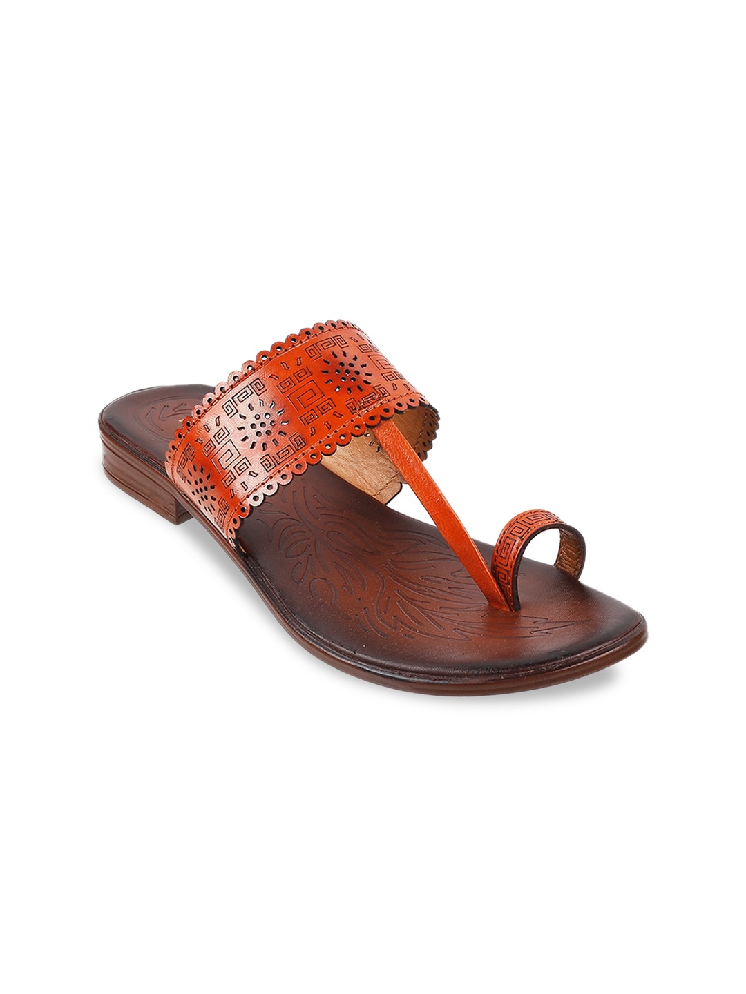 

Metro Women Orange Textured One Toe Flats with Laser Cuts