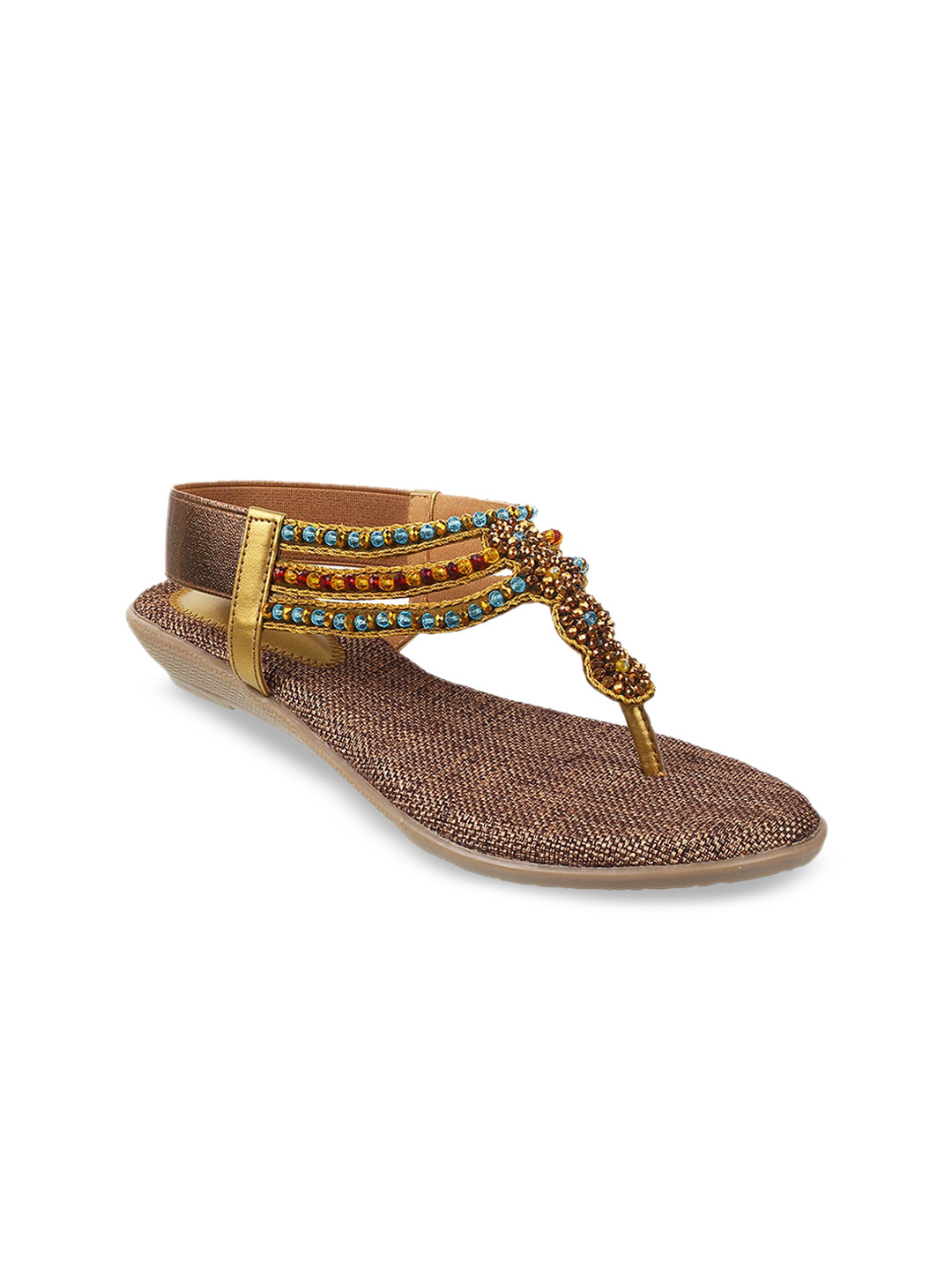 

Mochi Women Gold-Toned Embellished T-Strap Flats
