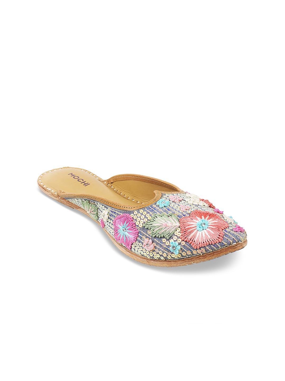 

Mochi Women Grey Embellished Mules Flats