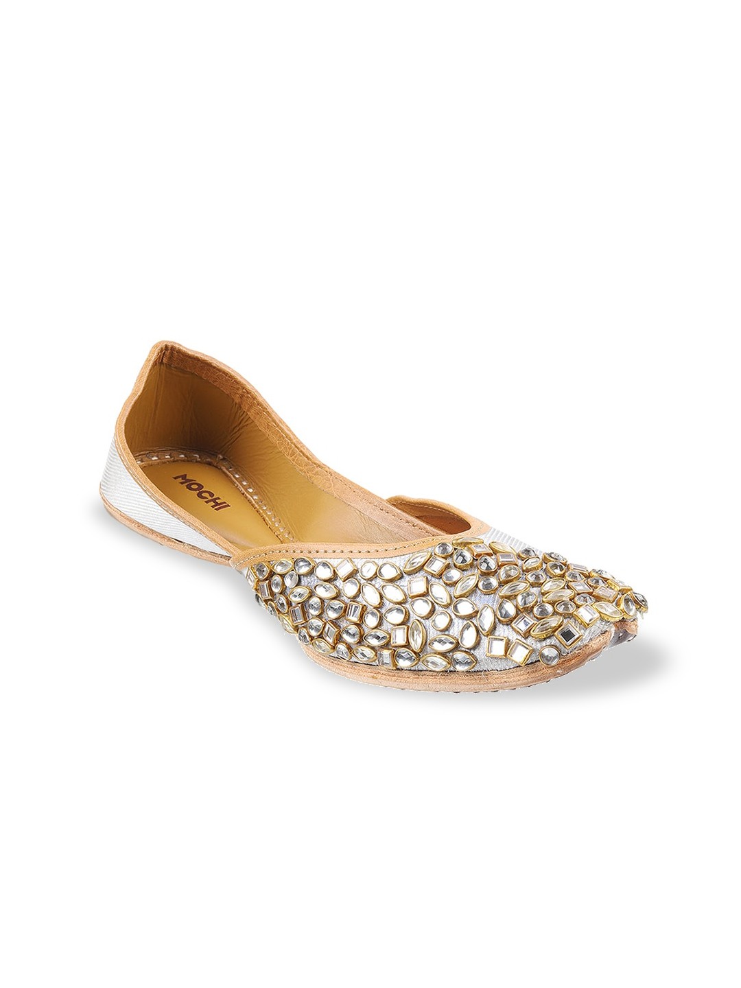 

Mochi Women Silver-Toned Ethnic Mojaris Flats