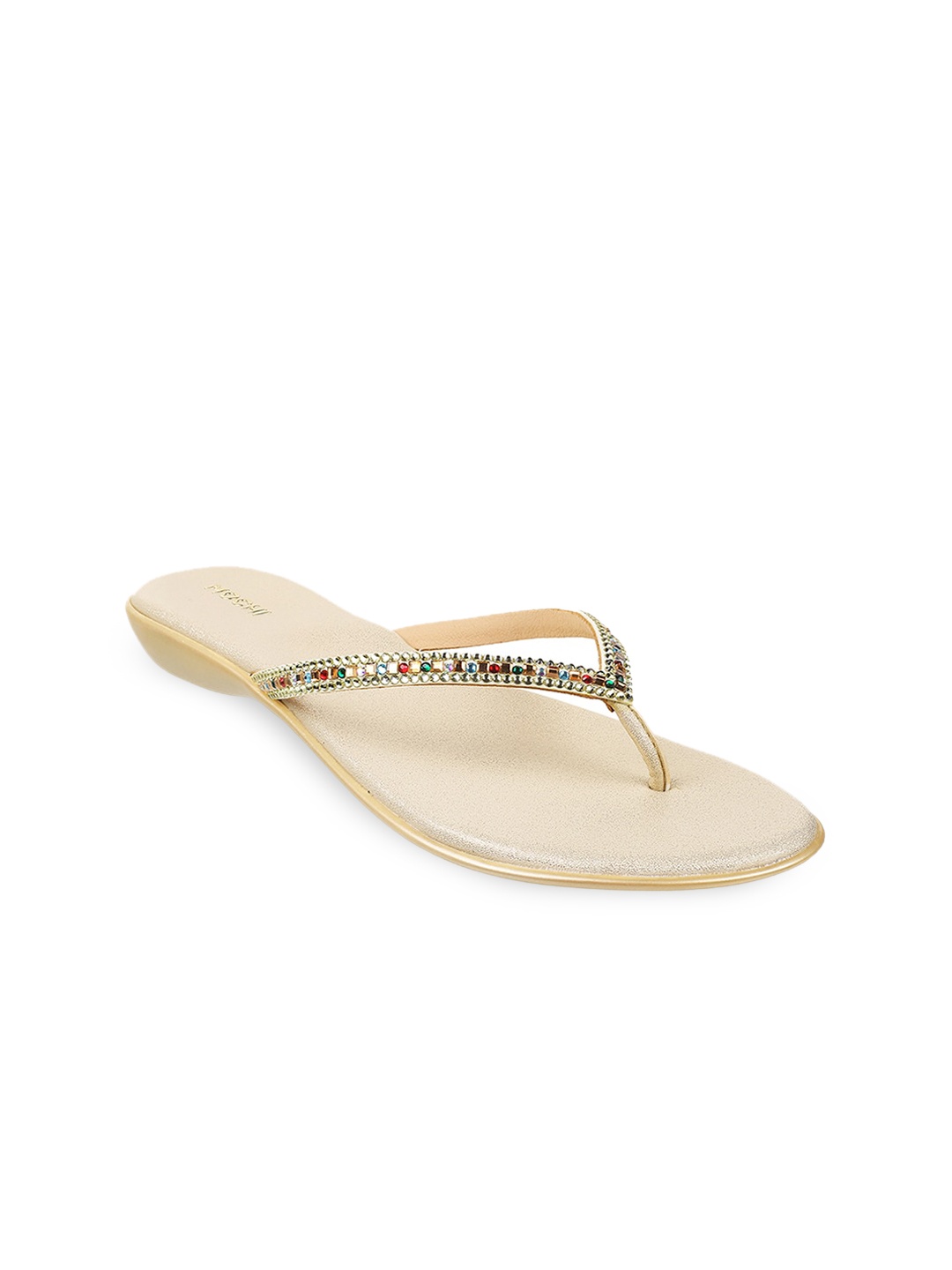 

Mochi Women Gold-Toned Embellished Open Toe Flats