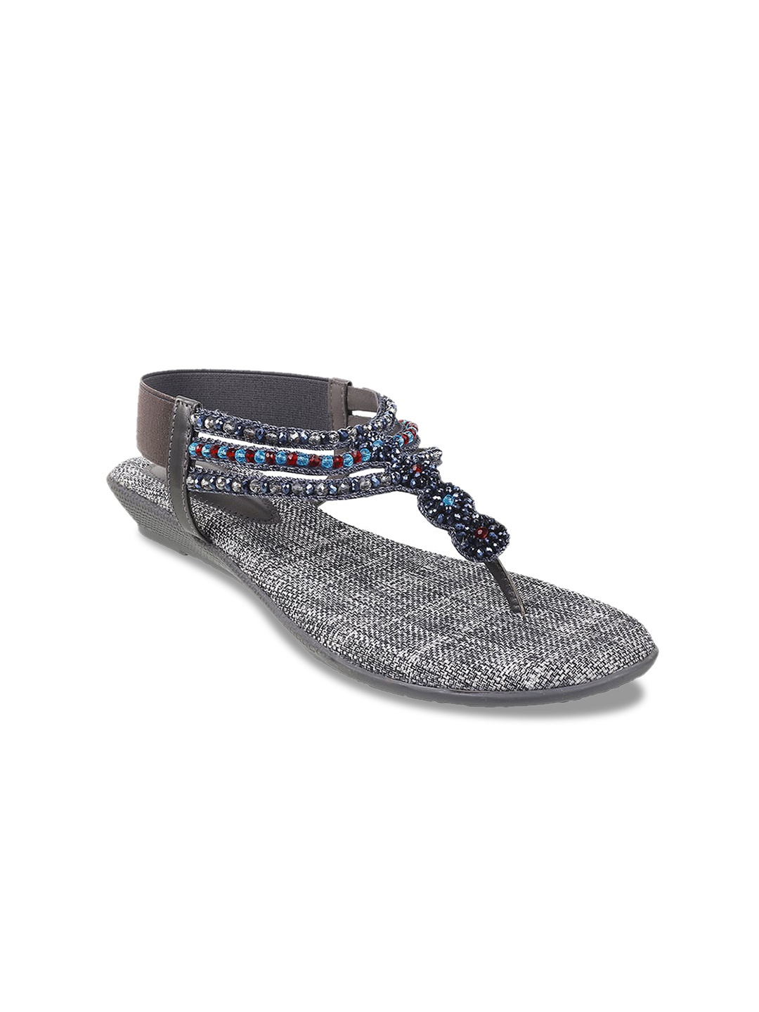 

Mochi Women Black Embellished T-Strap Flats