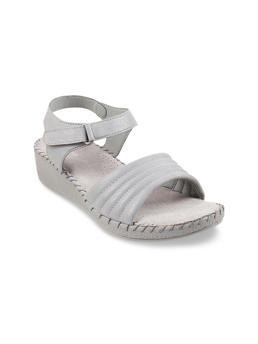 

Mochi Women Grey Textured Open Toe Flats