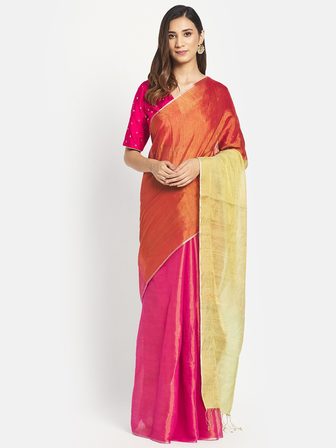 

Fabindia Women Orange & Pink Saree