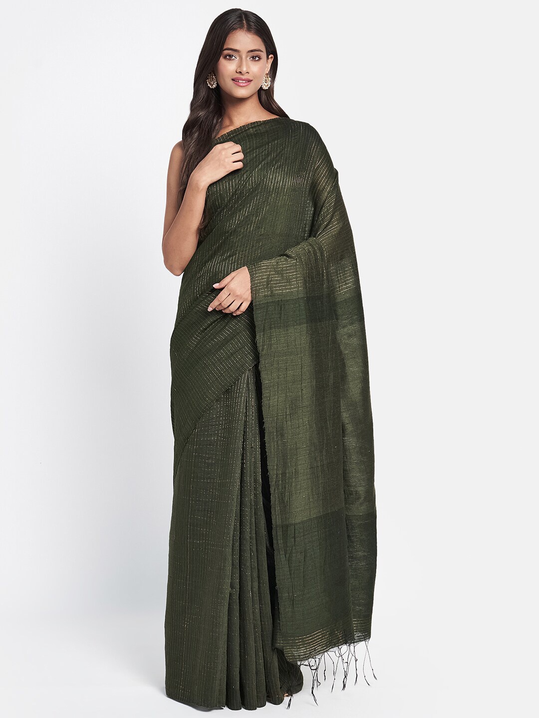

Fabindia Green & Gold-Toned Woven Design Zari Pure Silk Saree