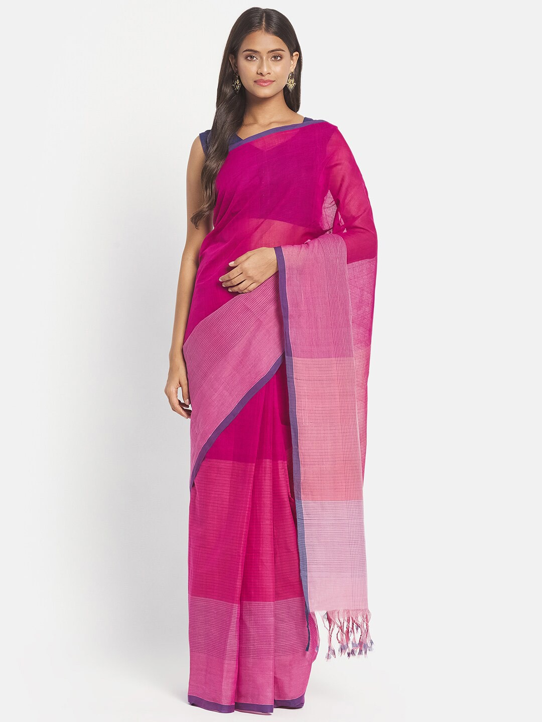 

Fabindia Pink & Blue Pure Cotton Ready to Wear Saree