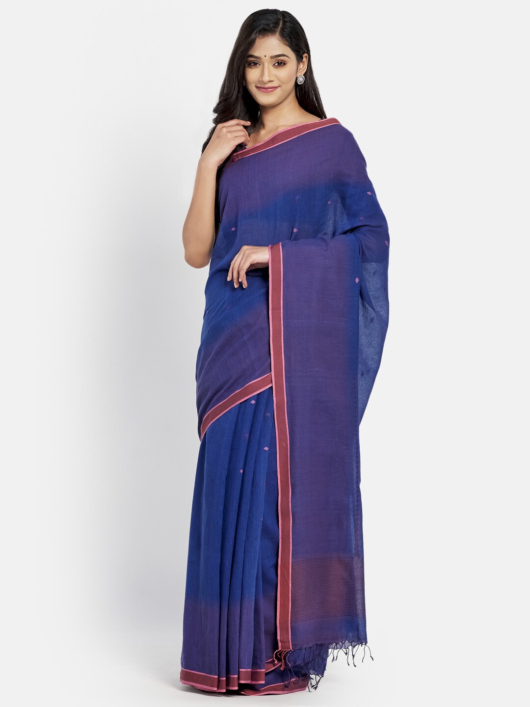 

Fabindia Blue & Pink Pure Cotton Jamdani Saree