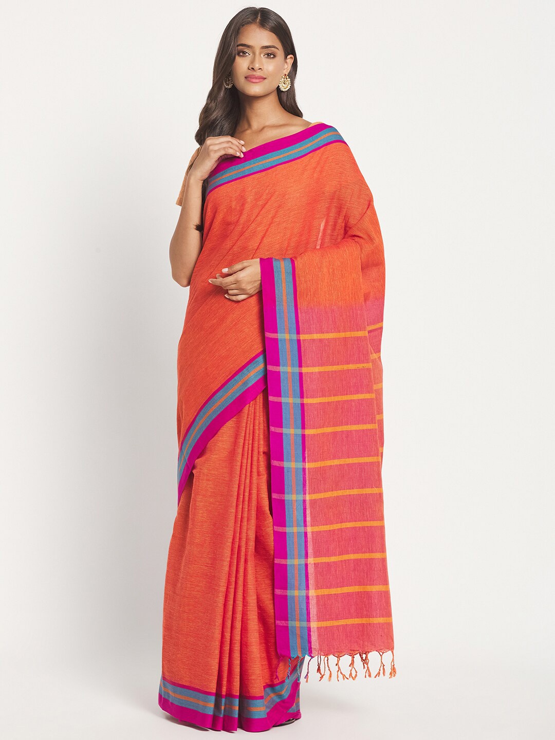 

Fabindia Red & Blue Pure Cotton Ready to Wear Saree