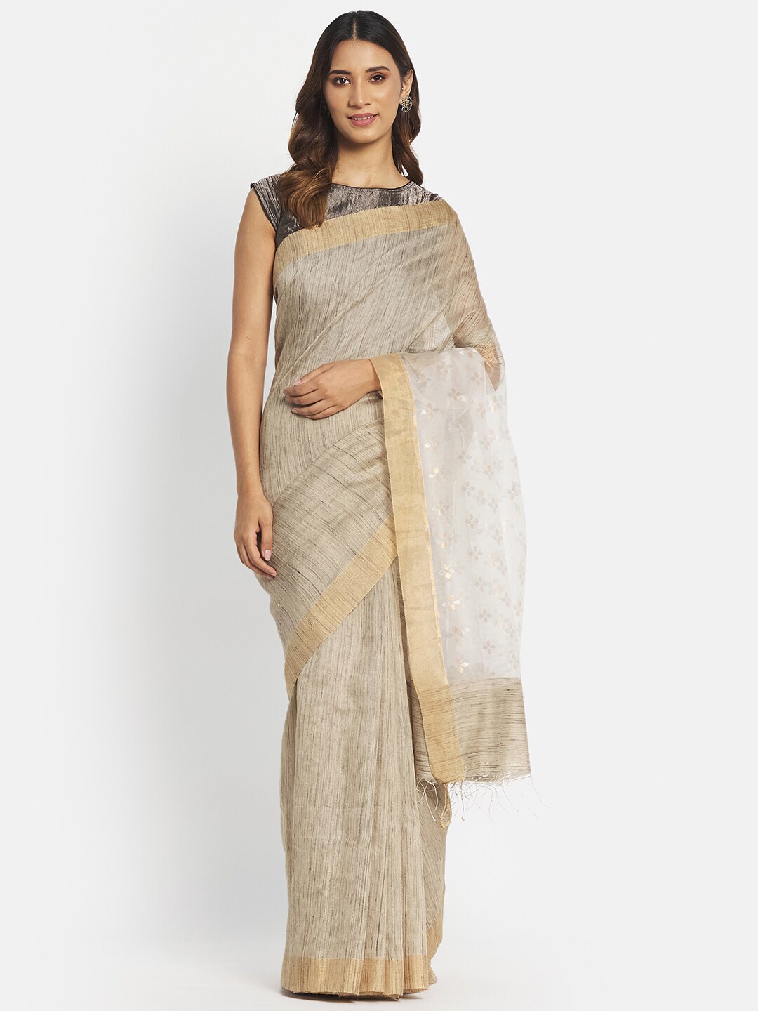

Fabindia Beige & White Woven Design Zari Pure Silk Jamdani Saree