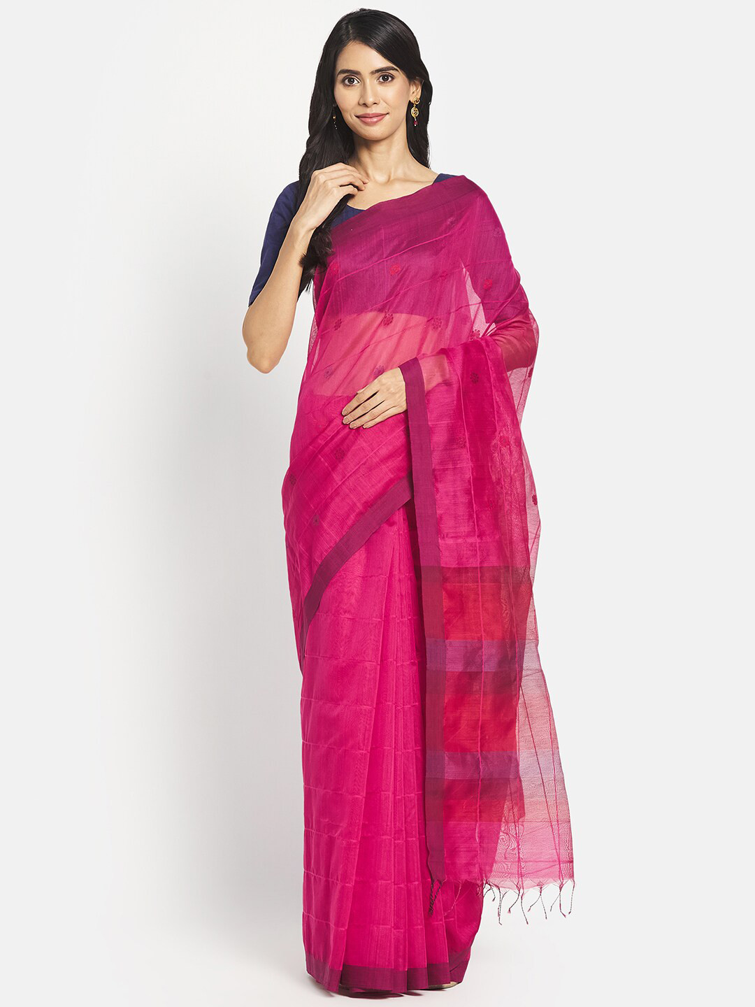 

Fabindia Red & Purple Striped Silk Cotton Chanderi Saree