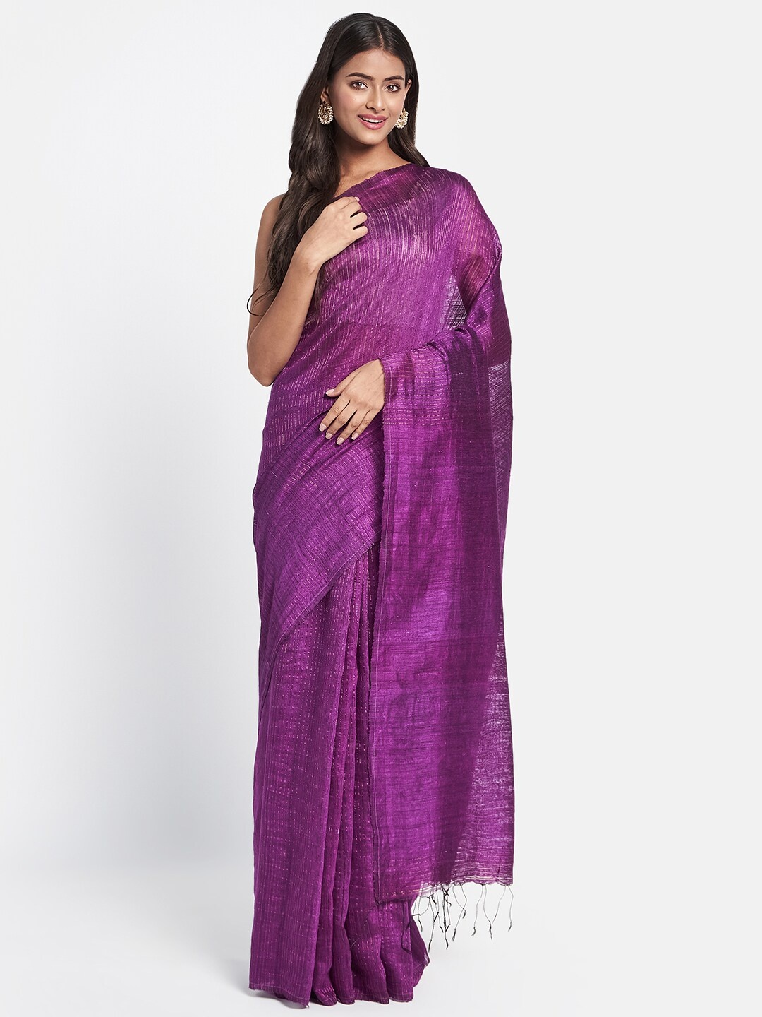 

Fabindia Purple Pure Silk Saree