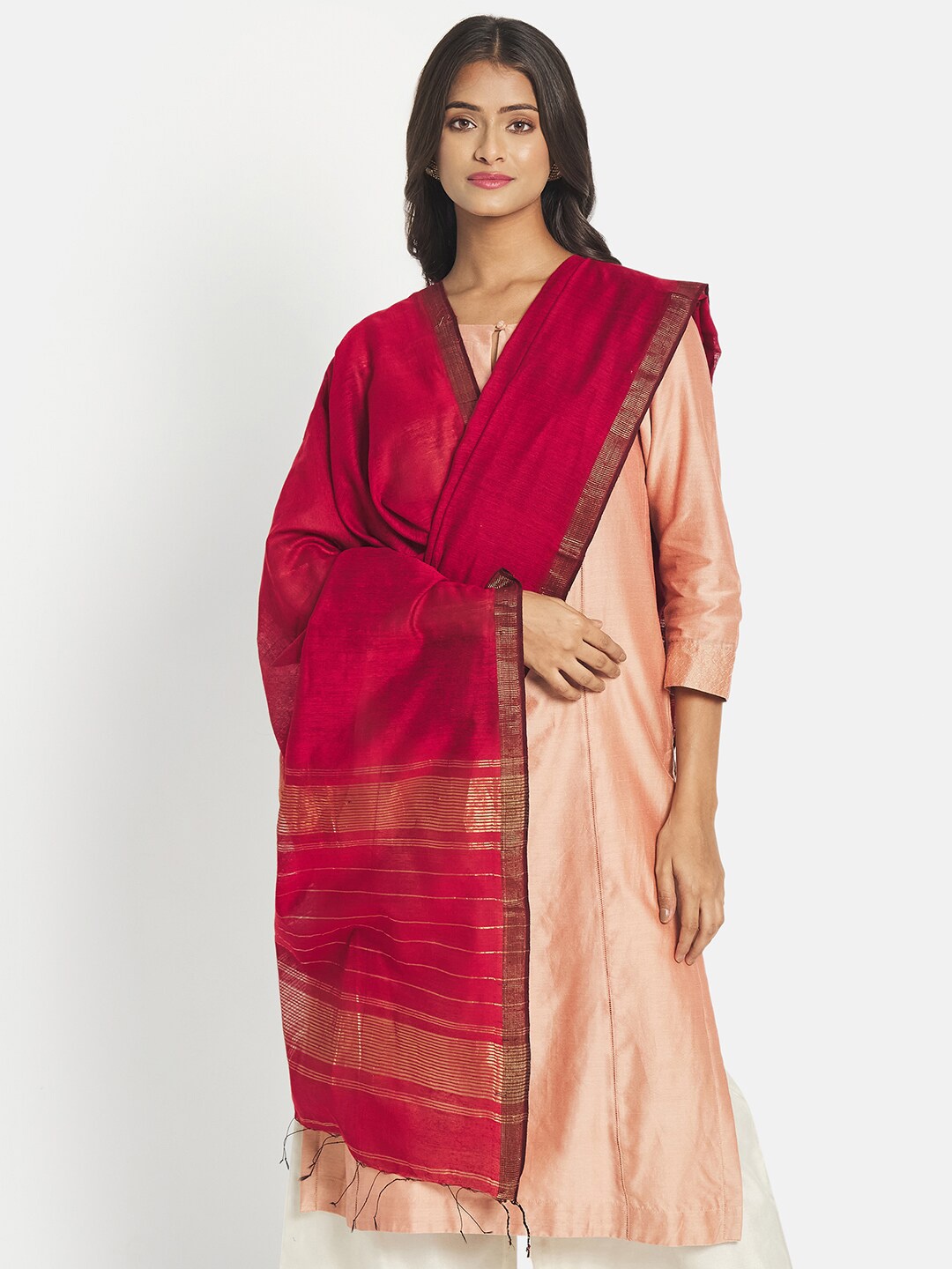 

Fabindia Maroon & Gold-Toned Woven Design Pure Silk Dupatta