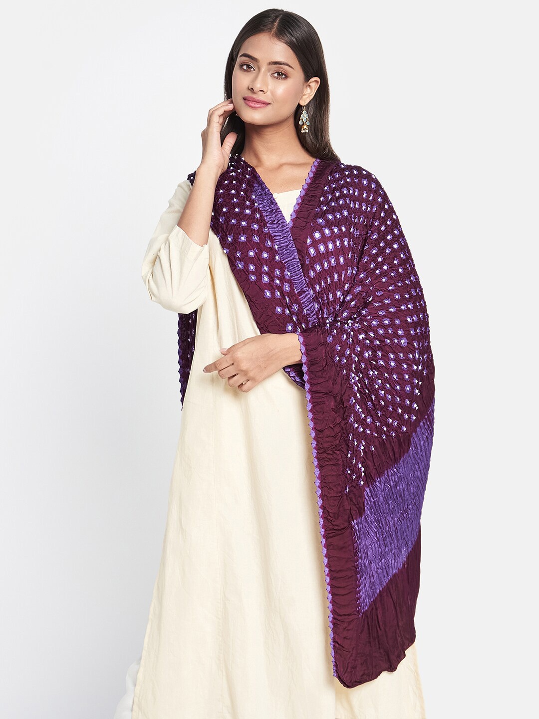 

Fabindia Maroon & Purple Dyed Viscose Rayon Bandhani Dupatta