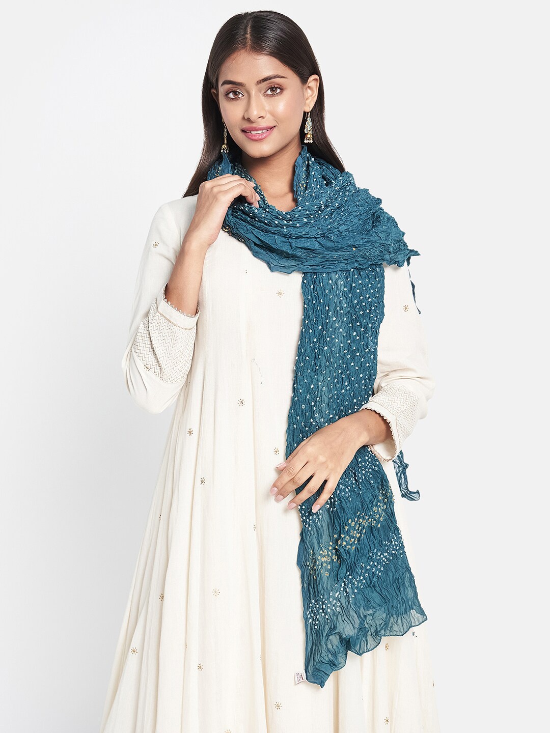 

Fabindia Blue & White Dyed Cotton Silk Bandhani Dupatta