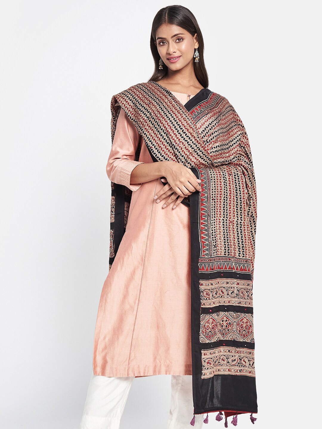 

Fabindia Grey & Beige Printed Viscose Rayon Dupatta
