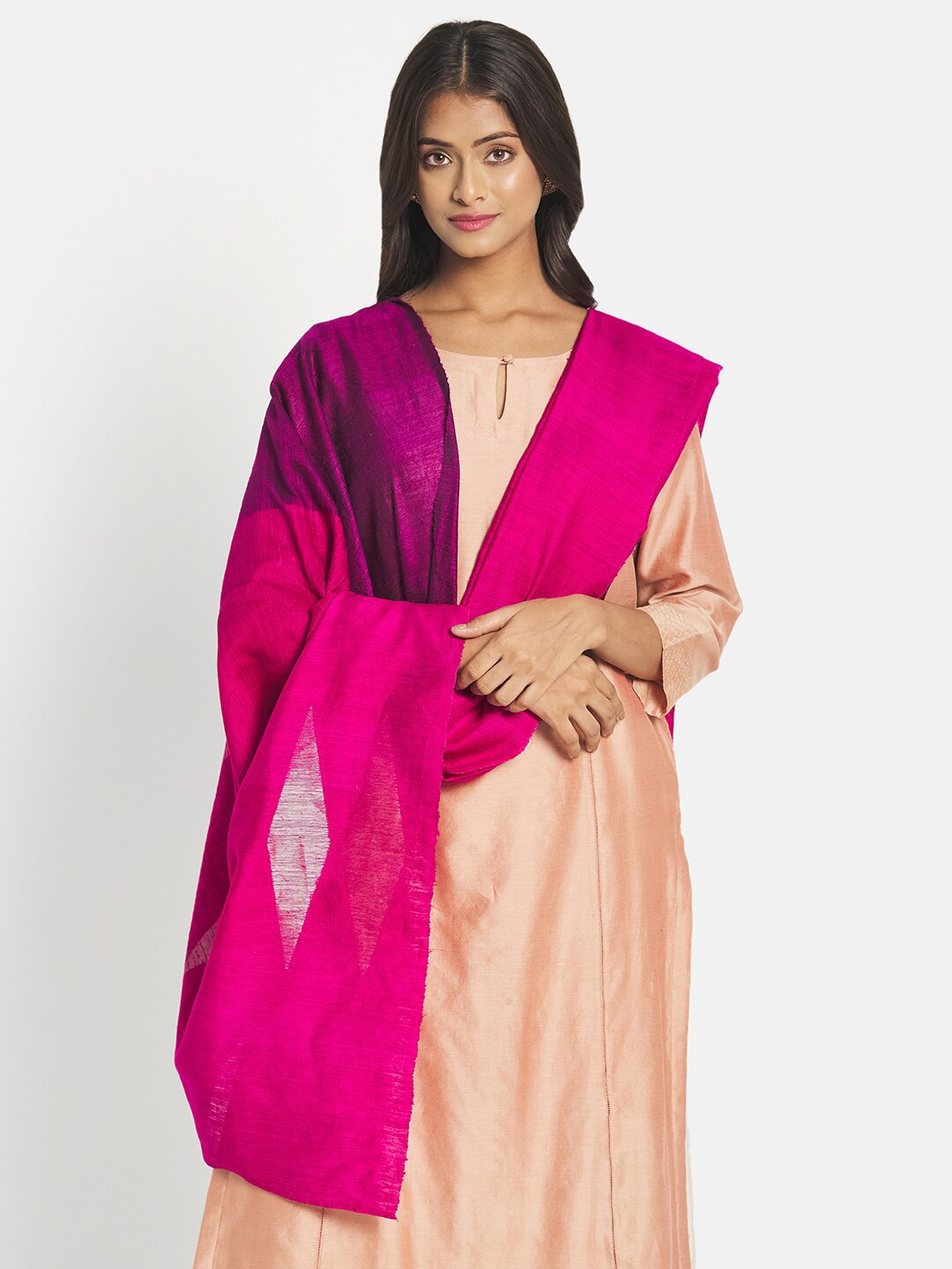 

Fabindia Pink & Gold-Toned Woven Design Pure Silk Dupatta