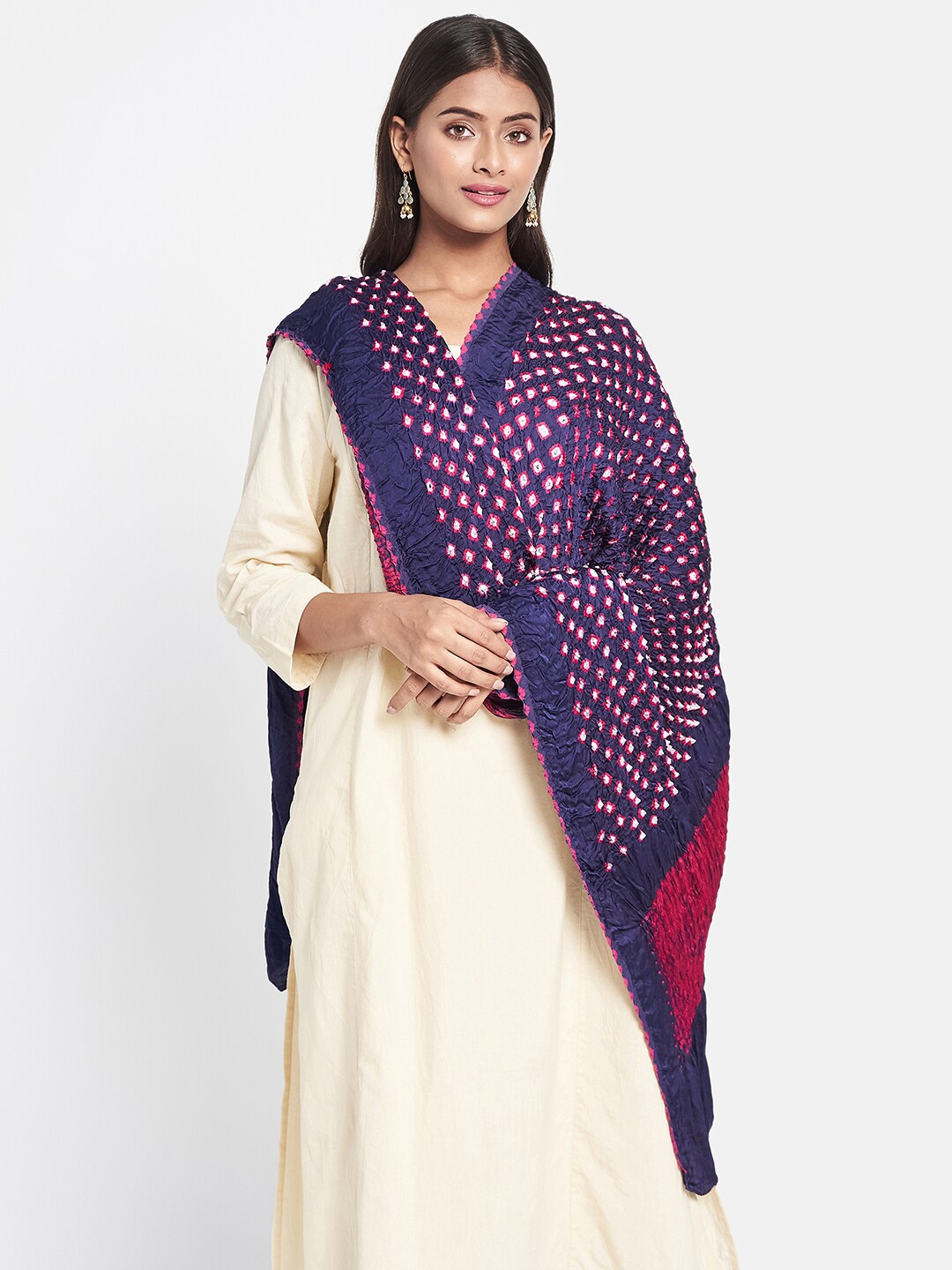 

Fabindia Navy Blue & Purple Dyed Viscose Rayon Bandhani Dupatta