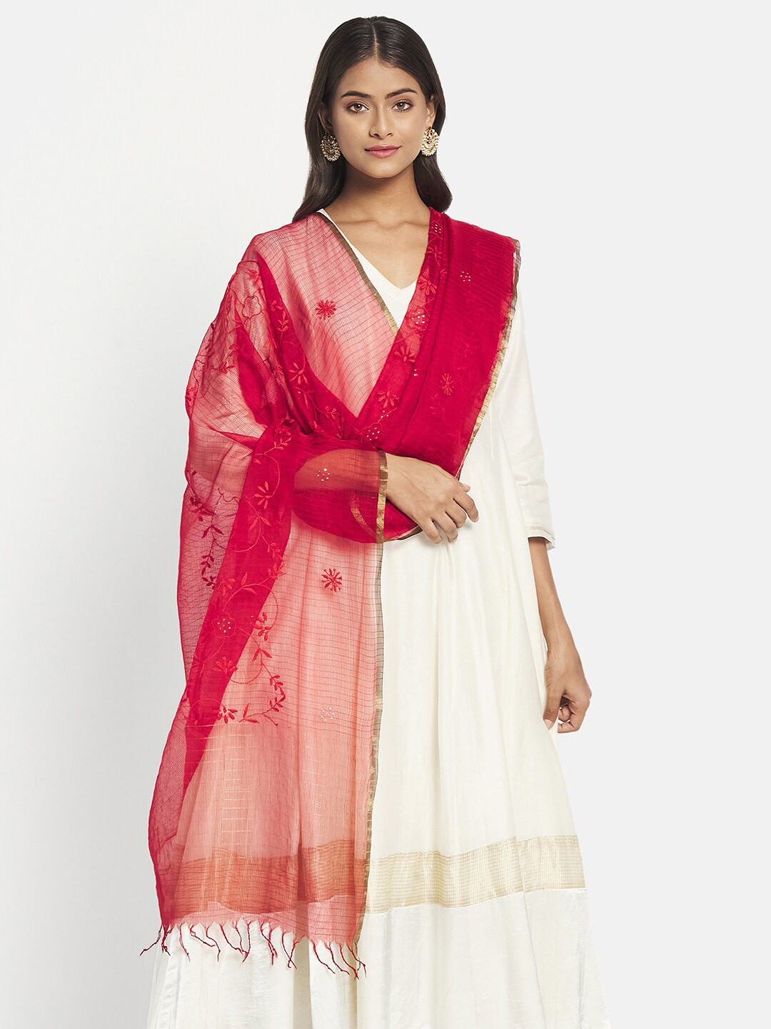 

Fabindia Red Woven Design Dupatta