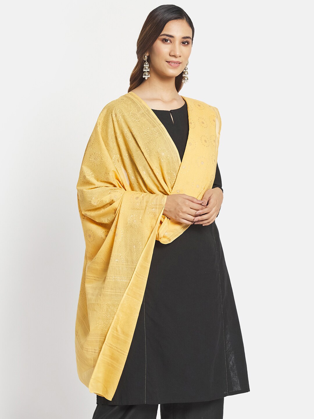 

Fabindia Women Yellow Striped Pure Cotton Dupatta