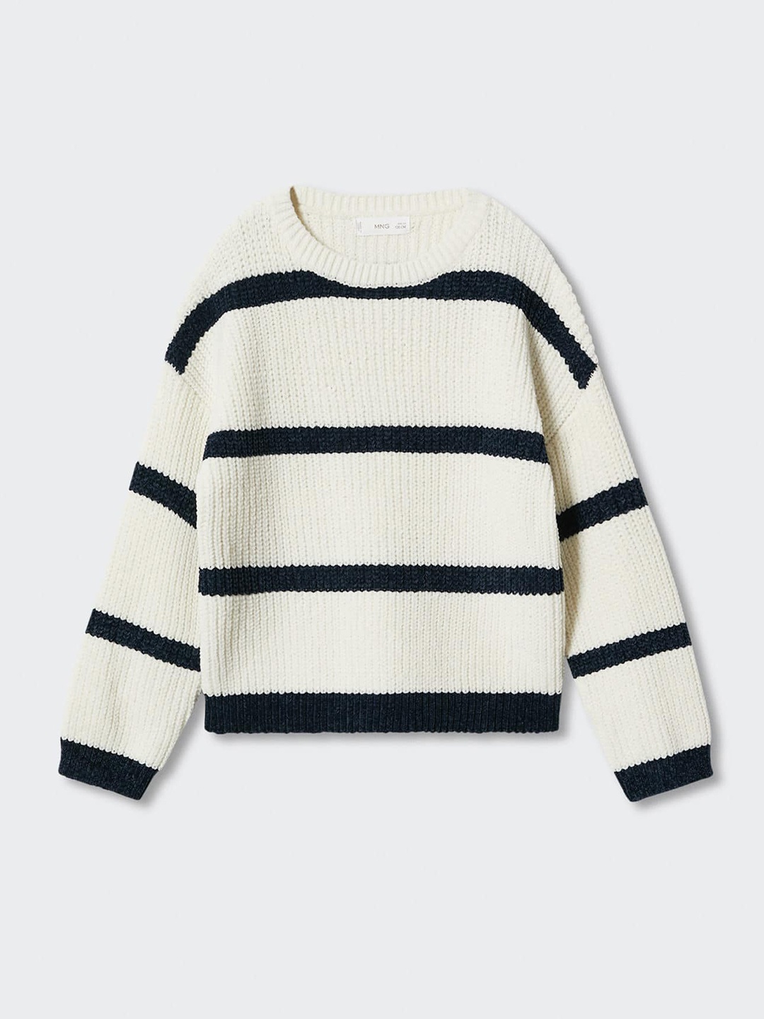 

Mango Kids Girls Striped Round Neck Pullover, White