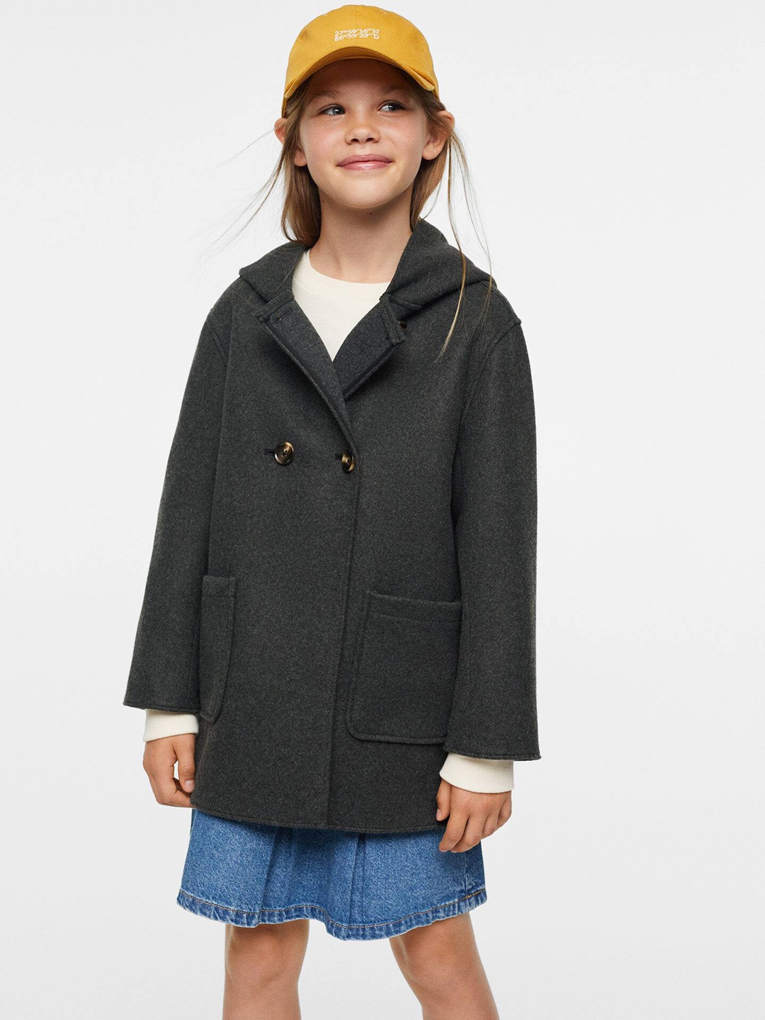 

Mango Kids Girls Hooded Notched Lapel Collar Overcoat, Charcoal